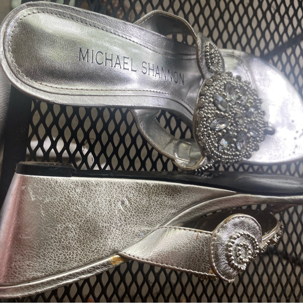 Michael Shannon Silver Jeweled Sandals